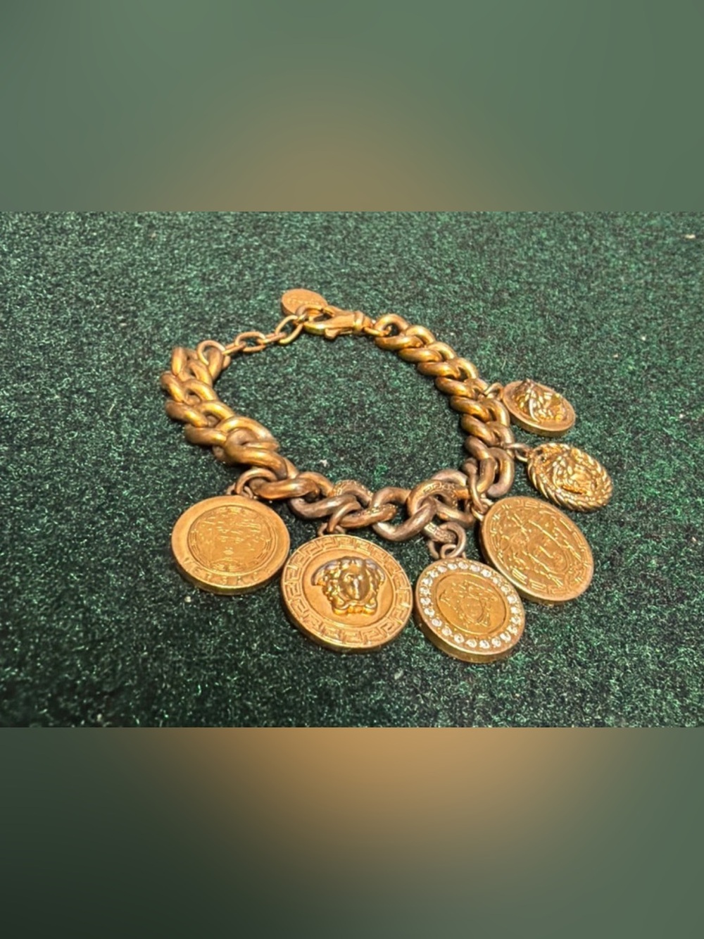 Versace Gold-Tone Coin Charm Chain Bracelet